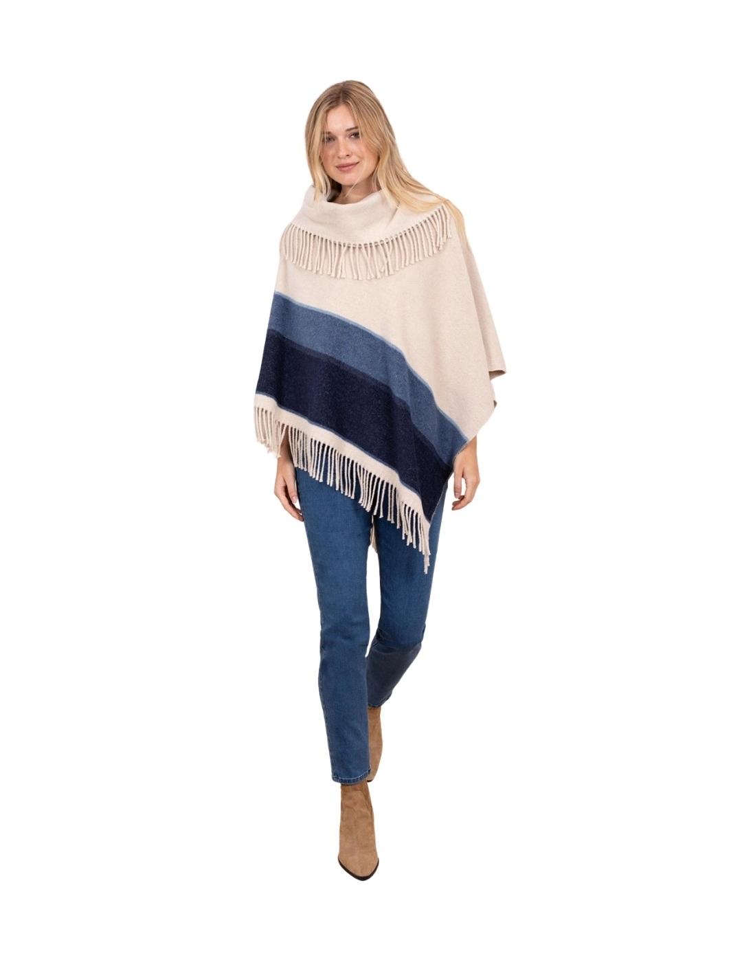 Anna Mora Poncho Beige rayas azules