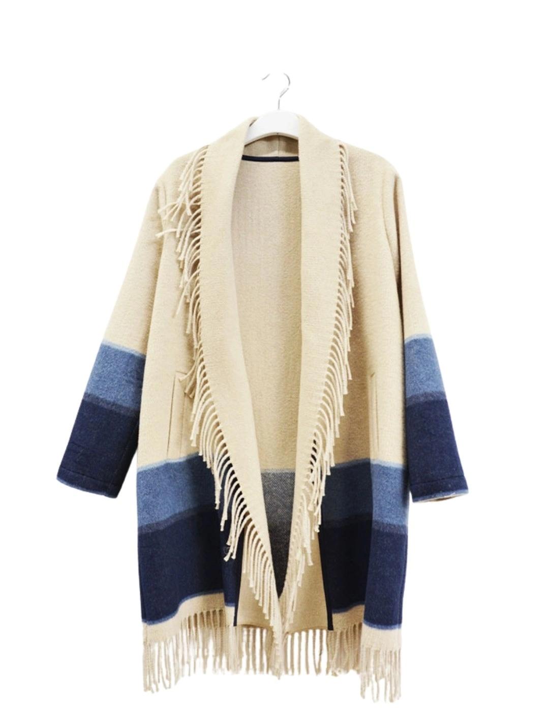 Anna Mora Chaqueta de Punto Beige con rayas azules