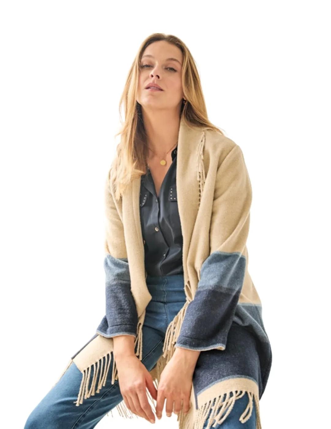Anna Mora Chaqueta de Punto Beige con rayas azules