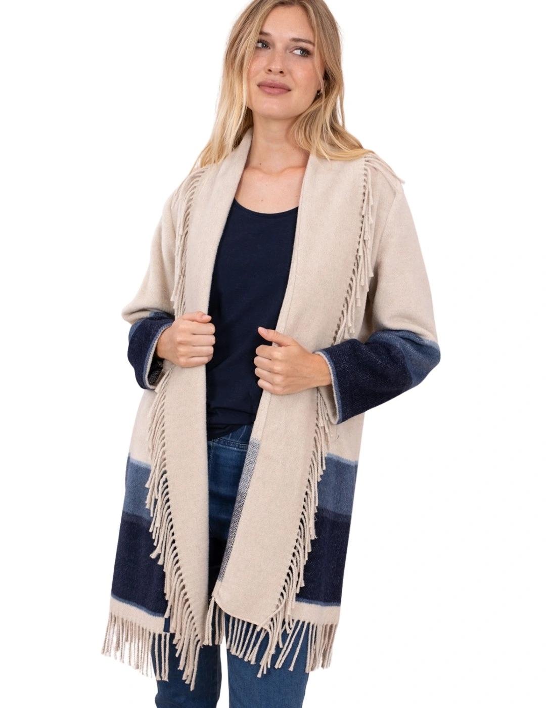Anna Mora Chaqueta de Punto Beige con rayas azules