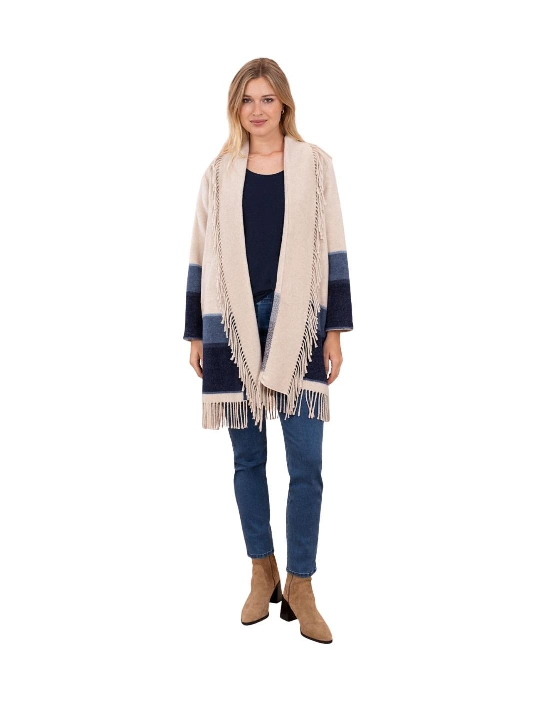 Anna Mora Chaqueta de Punto Beige con rayas azules
