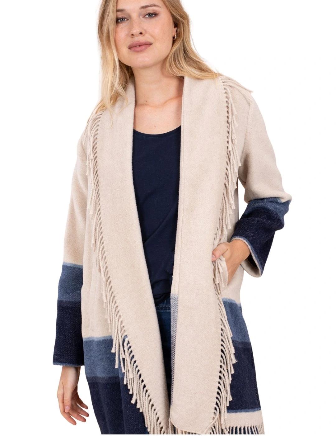 Anna Mora Chaqueta de Punto Beige con rayas azules