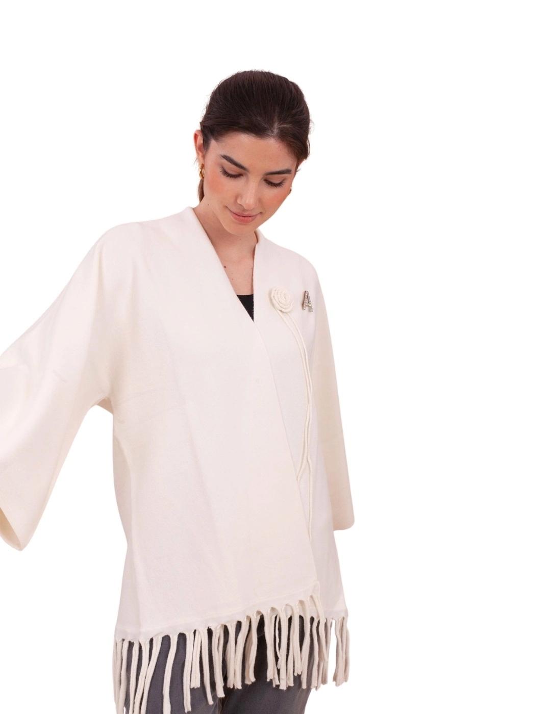 Anna Mora Chaqueta de Punto Blanca con flecos