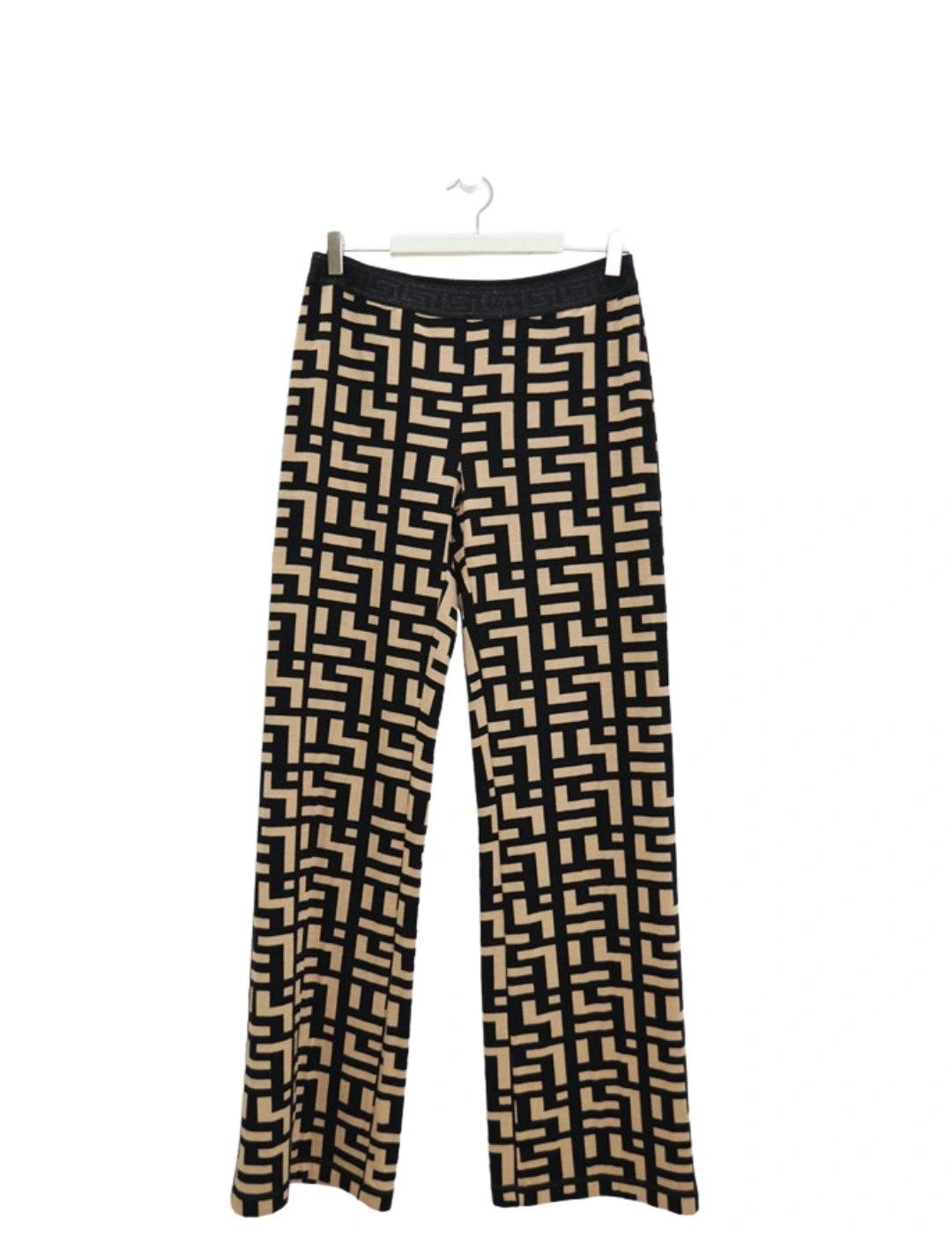 Anna Mora Pantalón Beige y negro geométrico