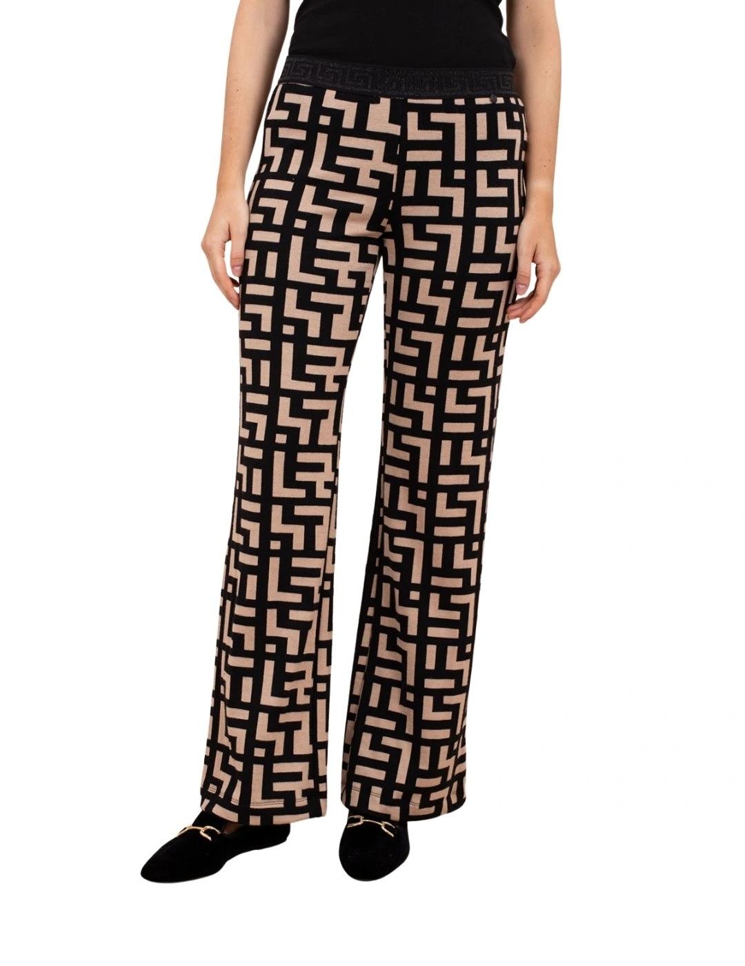 Anna Mora Pantalón Beige y negro geométrico