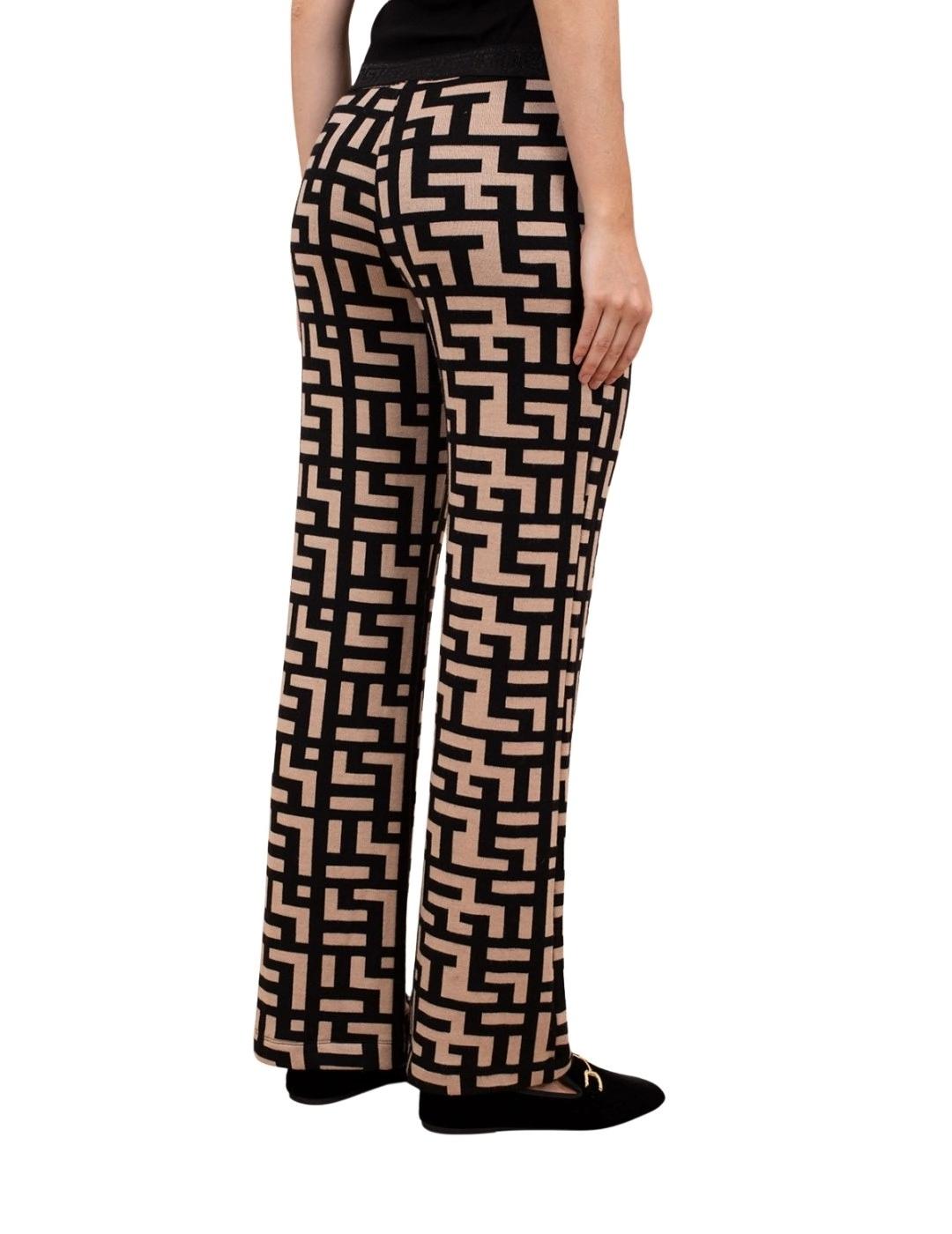 Anna Mora Pantalón Beige y negro geométrico