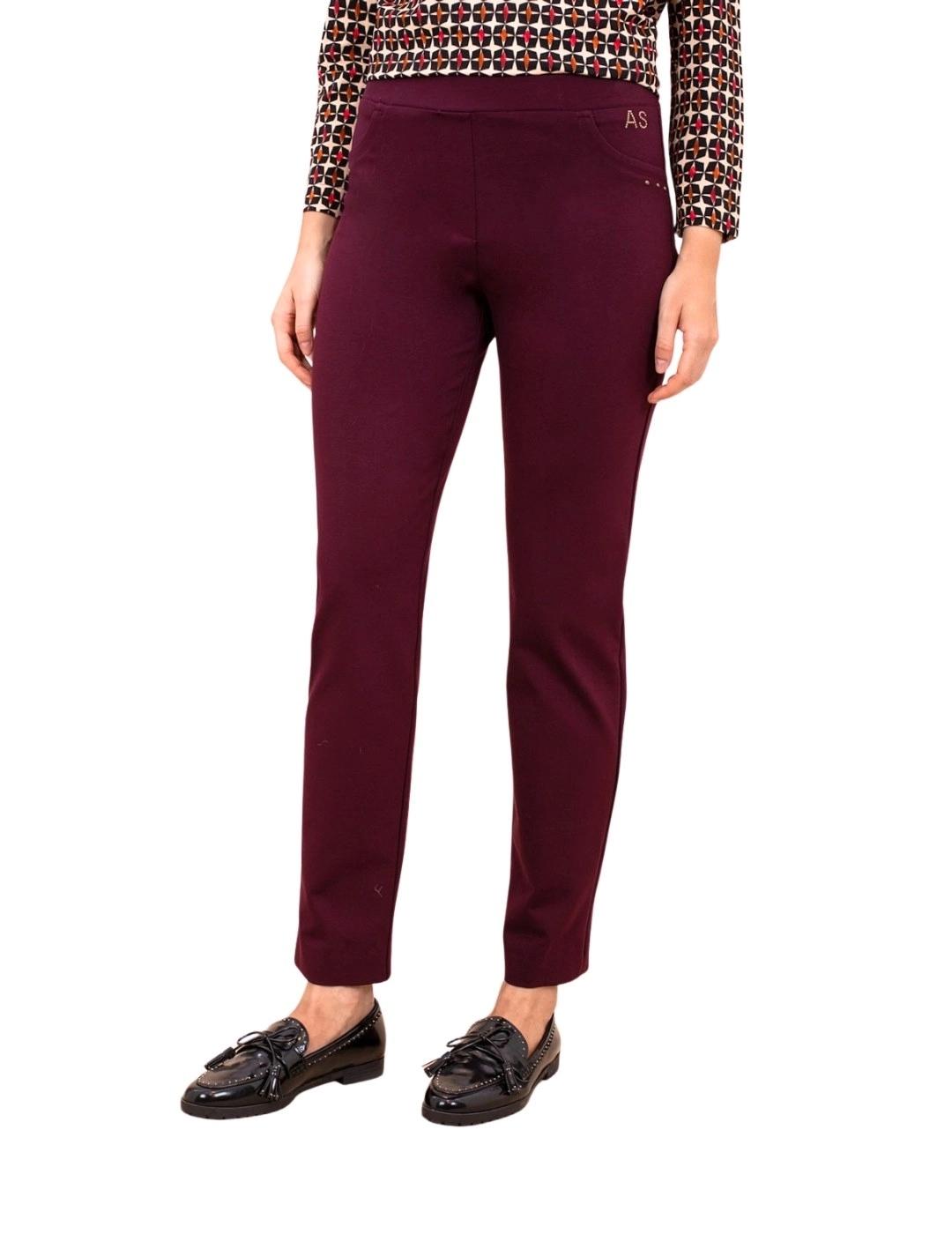 Anna Mora Pantalón Burdeos de tiro medio
