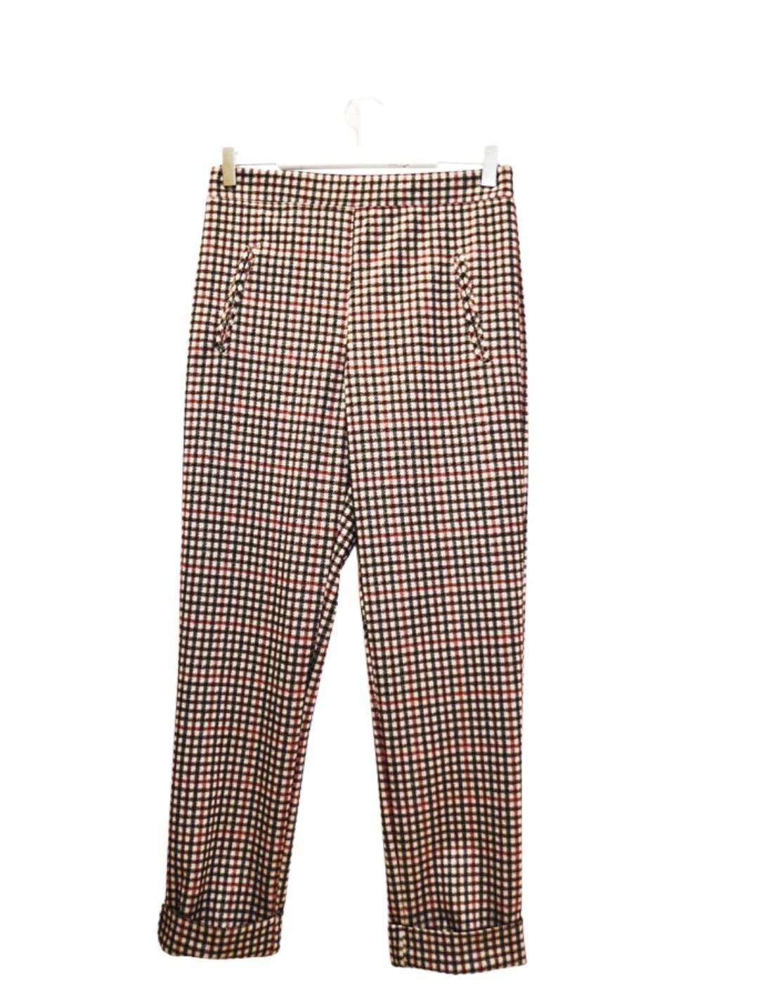 Anna Mora Pantalón de cuadros Beige