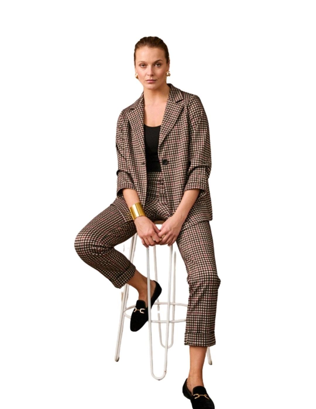 Anna Mora Pantalón de cuadros Beige