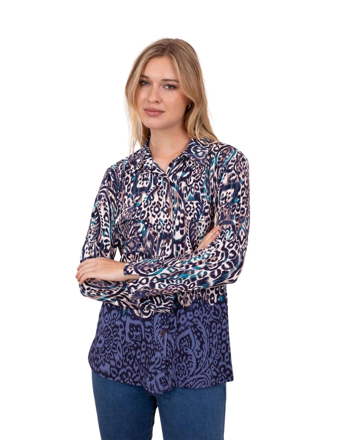 Anna Mora Camisa Azul estampada