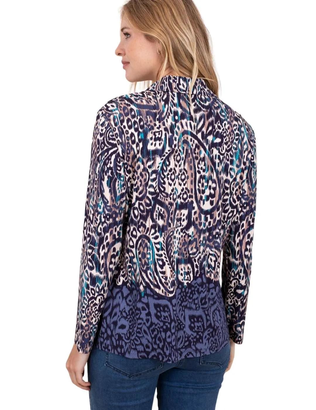 Anna Mora Camisa Azul estampada