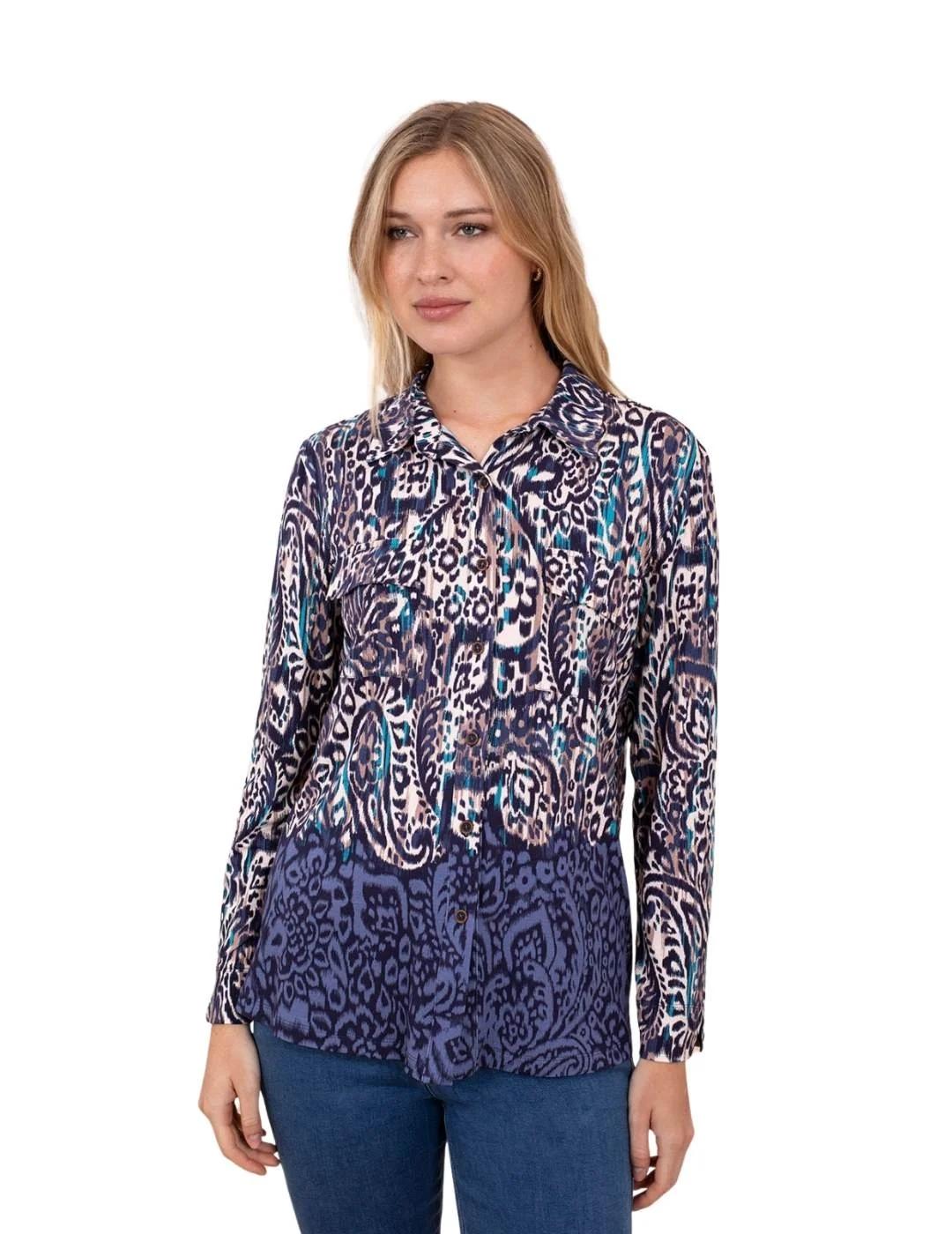 Anna Mora Camisa Azul estampada