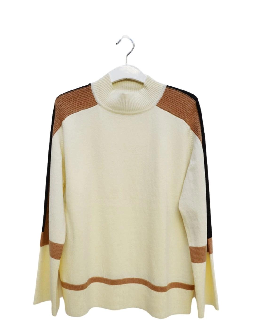 Anna Mora Jersey Blanco con detalles marrones