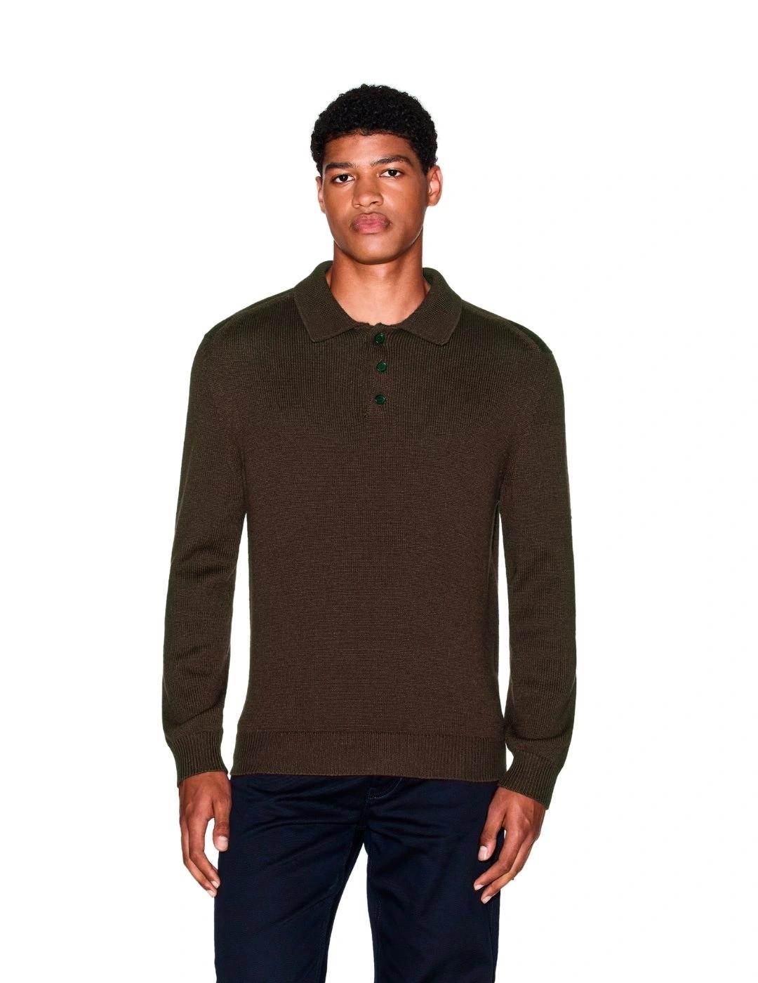 Armani Polo de punto de lana y algodón Marrón