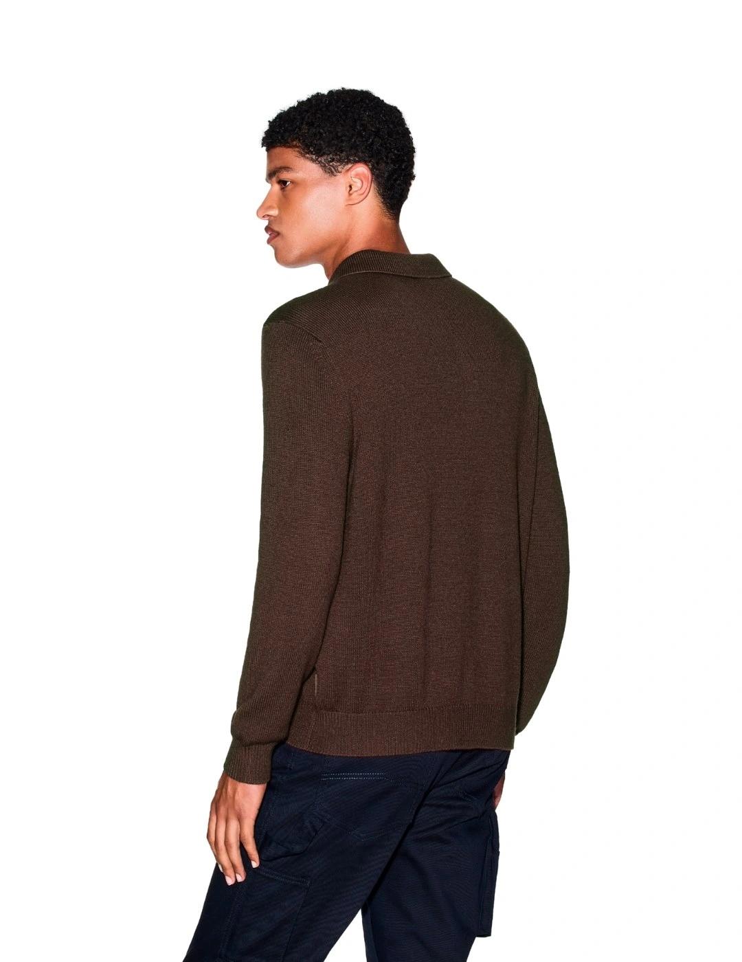 Armani Polo de punto de lana y algodón Marrón