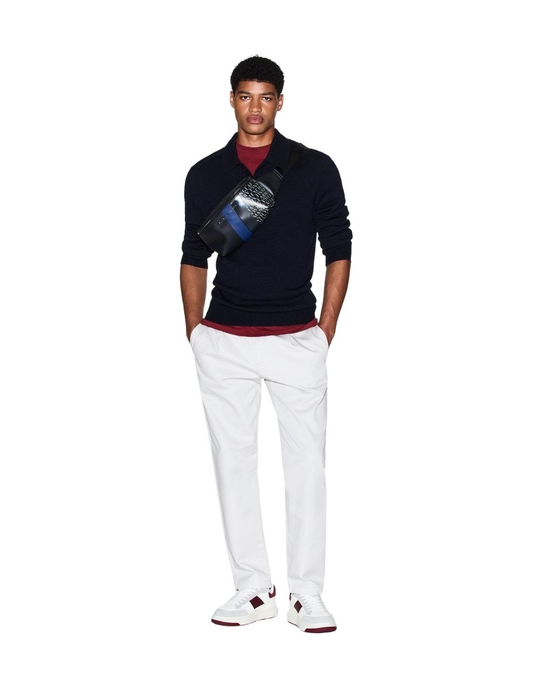 Armani Polo de punto de lana y algodón Azul marino