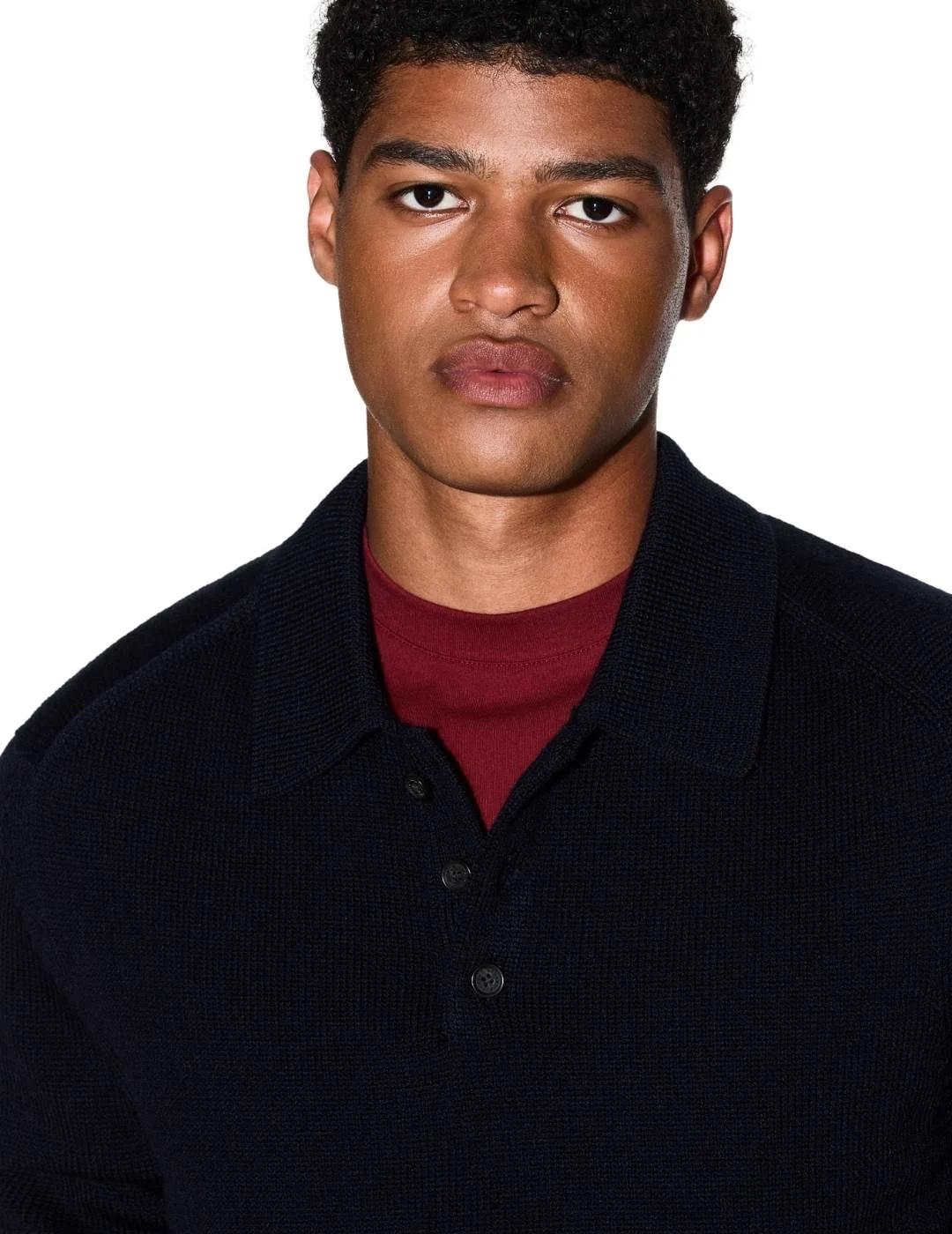 Armani Polo de punto de lana y algodón Azul marino