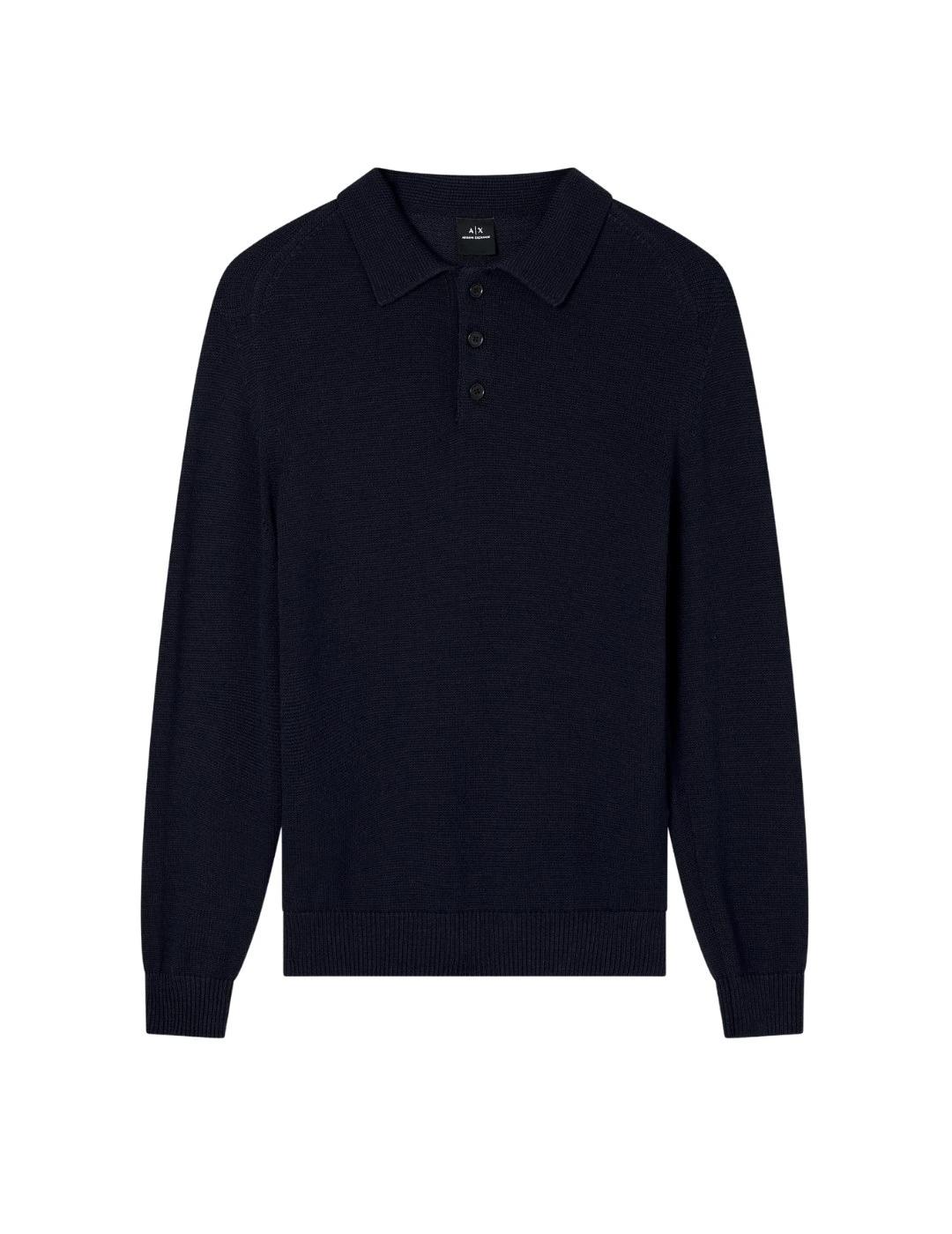 Armani Polo de punto de lana y algodón Azul marino