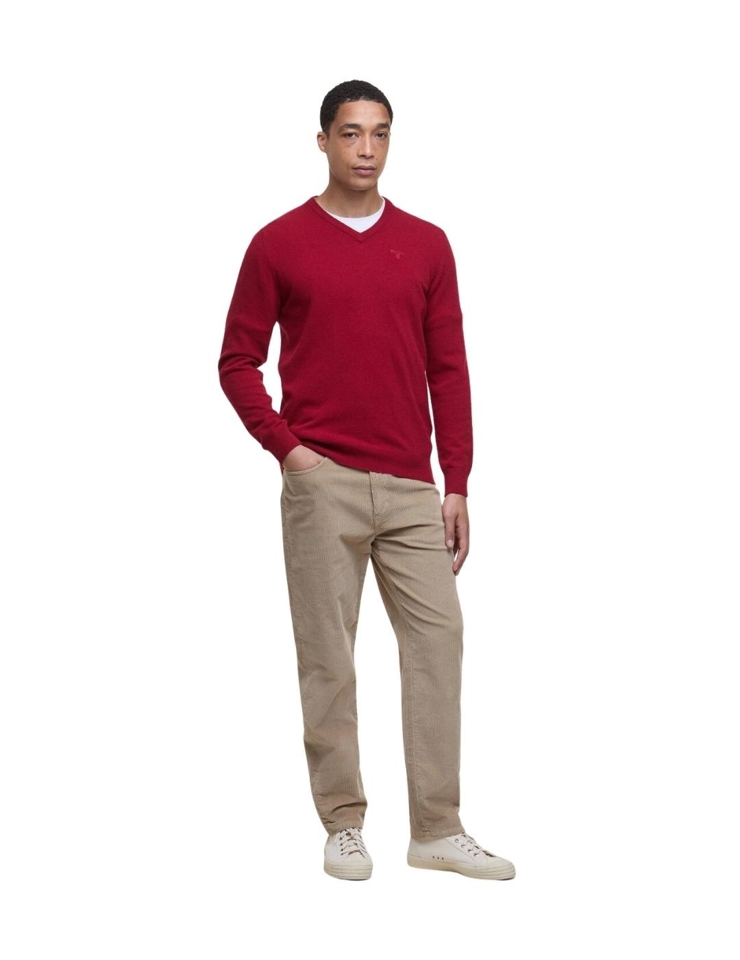 Barbour Jersey Rojo cuello pico