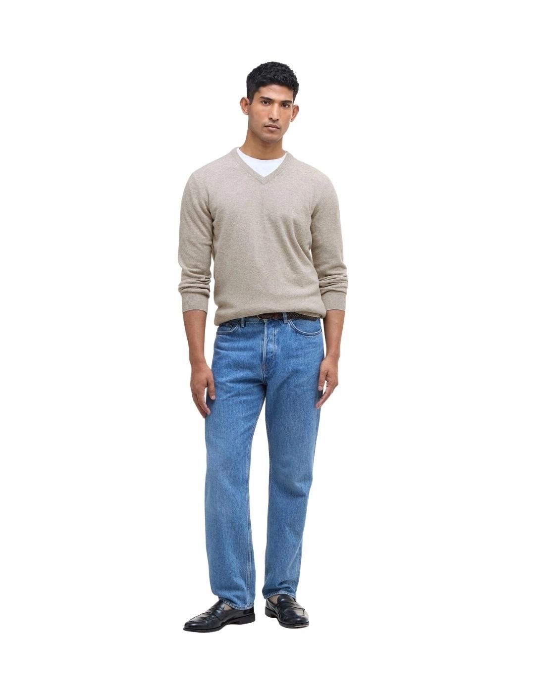 Barbour Jersey Beige cuello pico