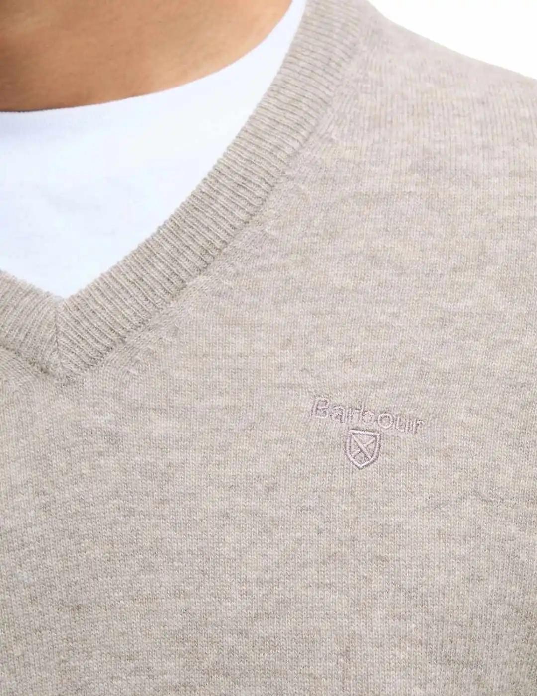 Barbour Jersey Beige cuello pico