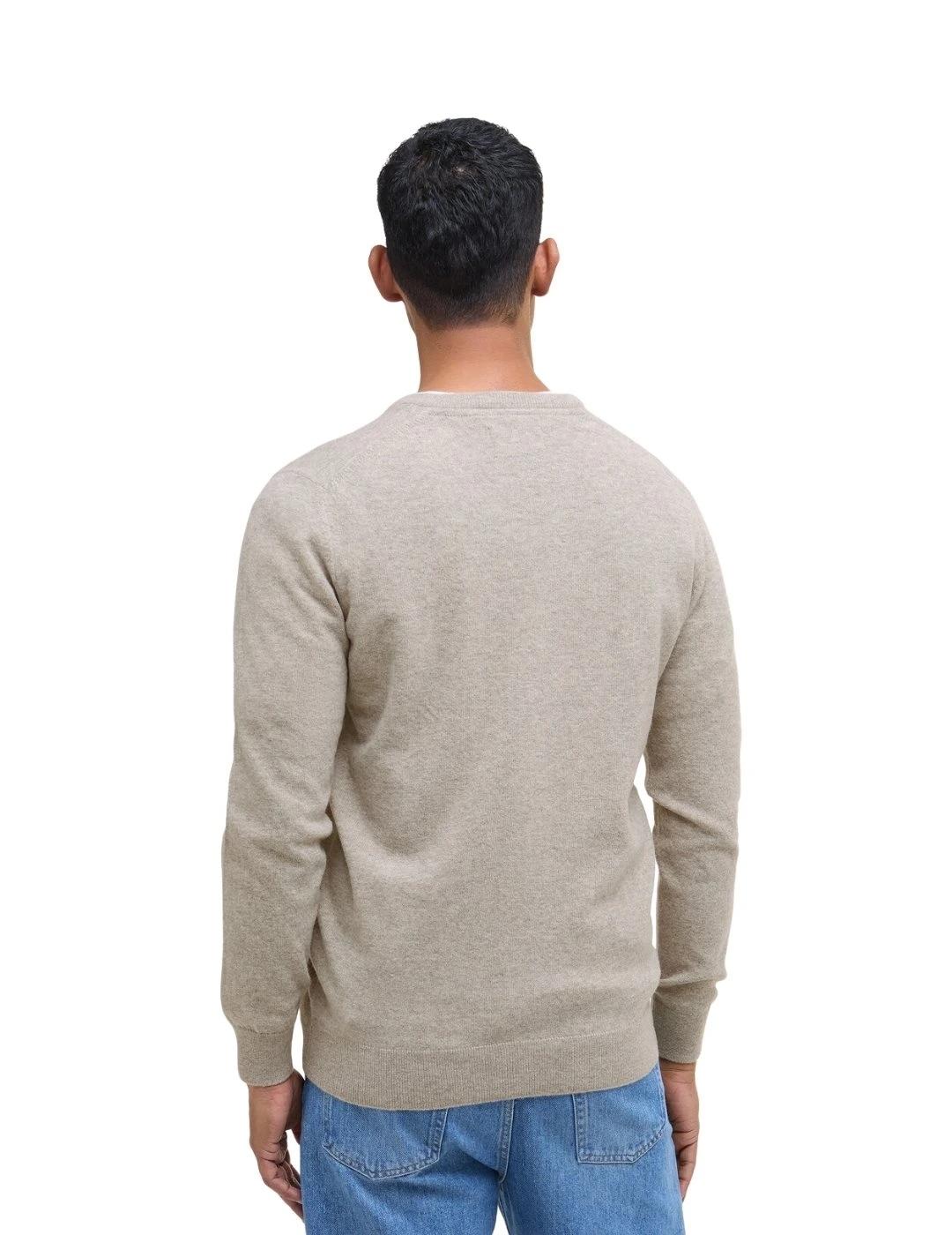 Barbour Jersey Beige cuello pico