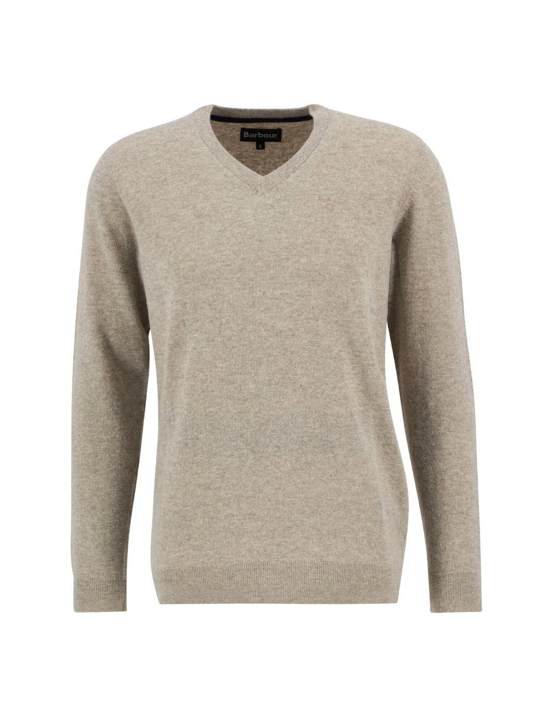 Barbour Jersey Beige cuello pico