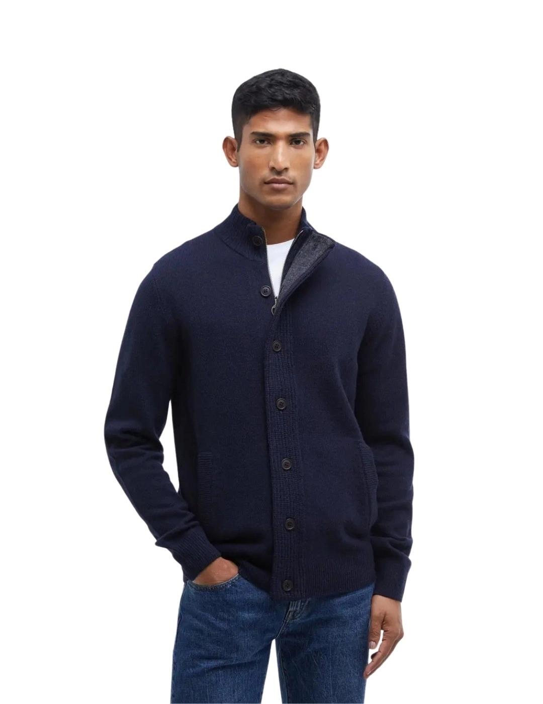 Barbour Cárdigan Azul marino cremallera y botones