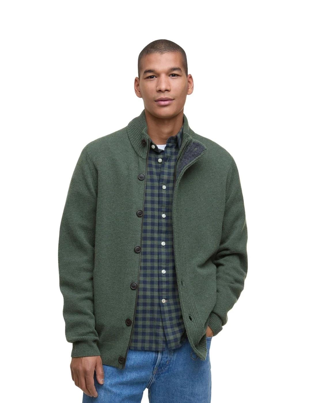 Barbour Cárdigan Verde cremallera y botones