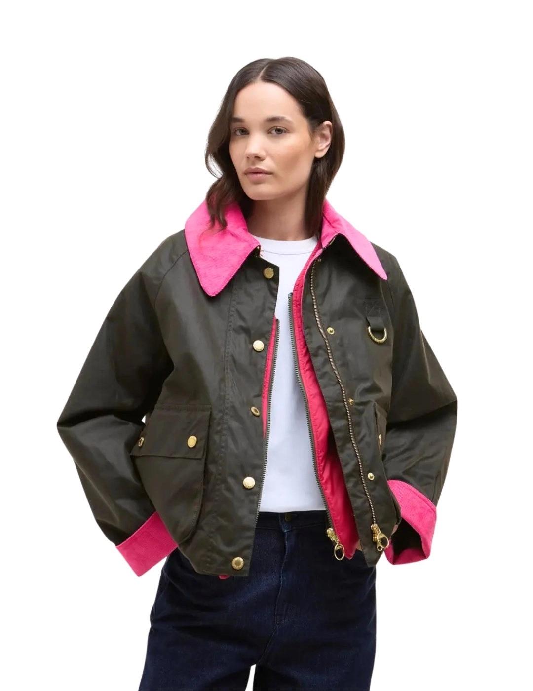 Barbour Chaqueta Icons Spey Wax Verde y rosa