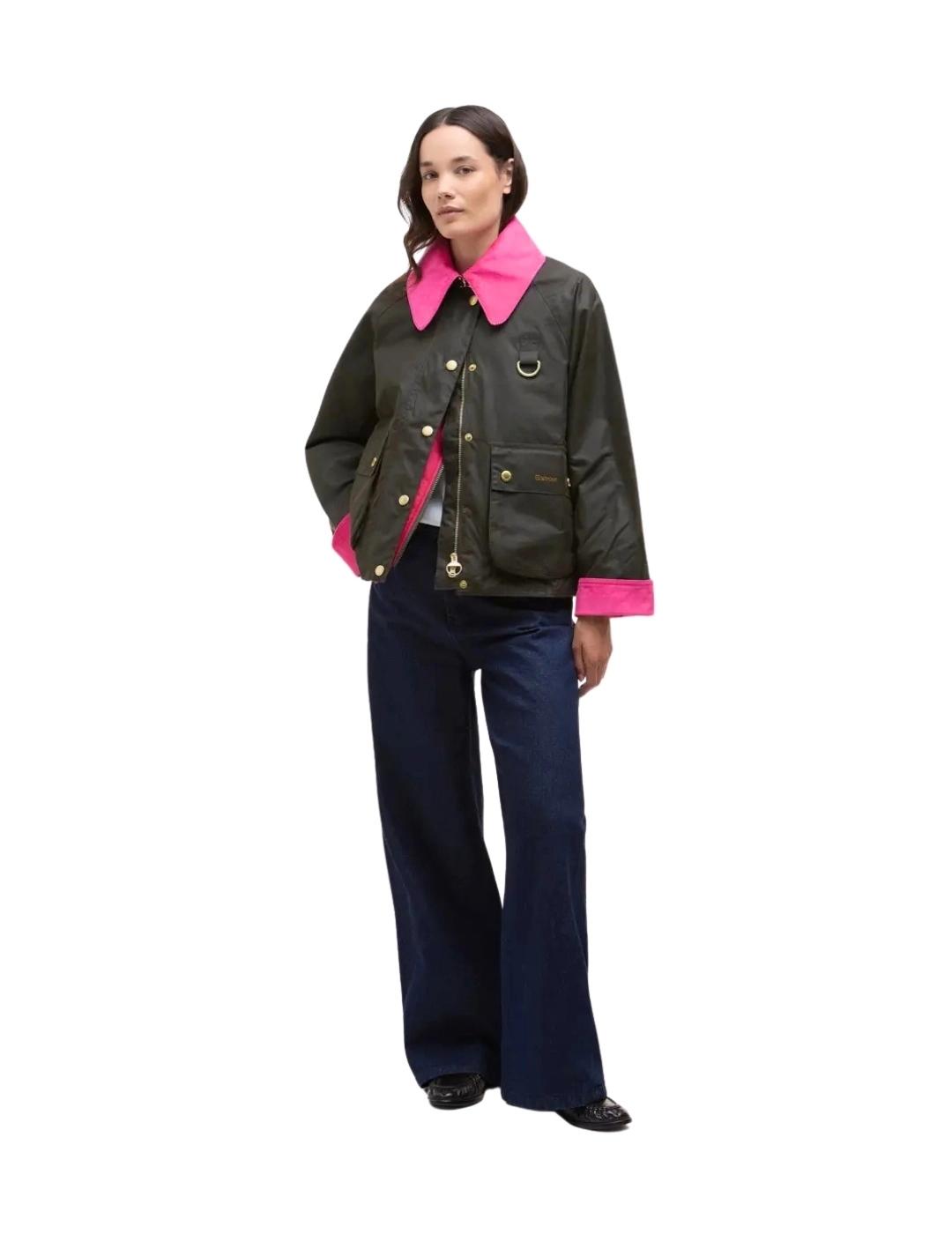 Barbour Chaqueta Icons Spey Wax Verde y rosa
