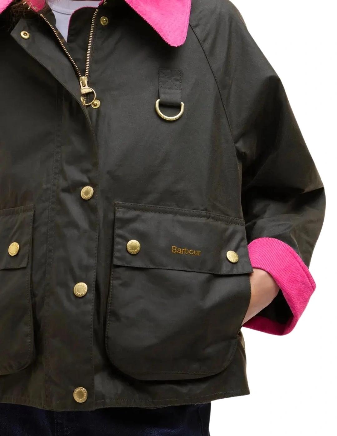 Barbour Chaqueta Icons Spey Wax Verde y rosa