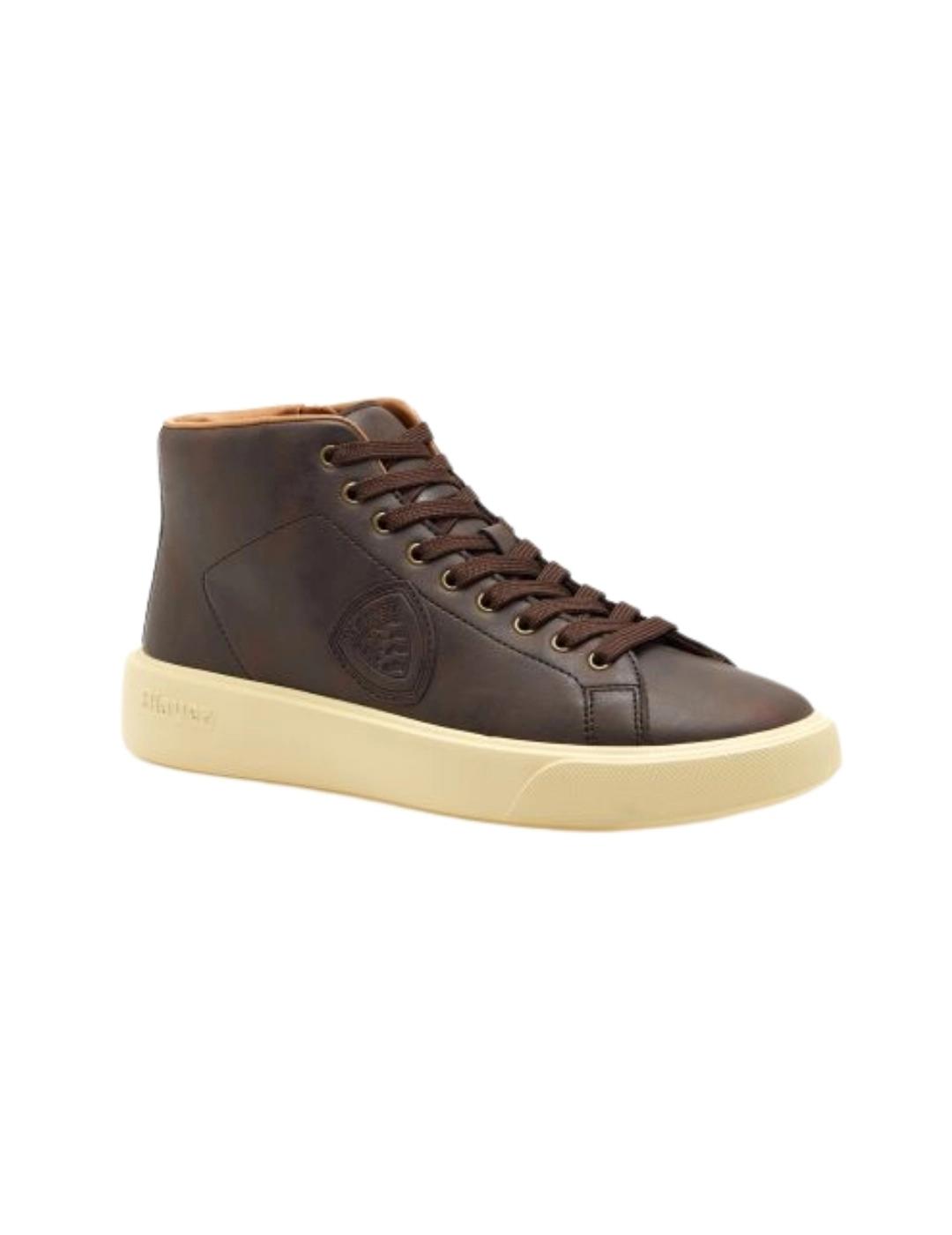 Blauer Zapatillas de piel Marrón oscuro