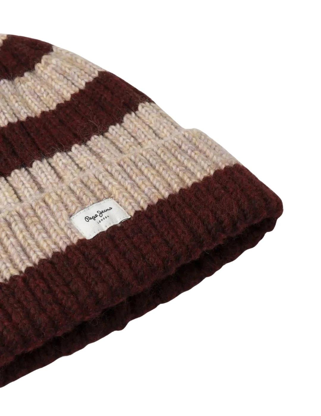 Pepe Jeans Gorro Faustin Rayas granate y beige