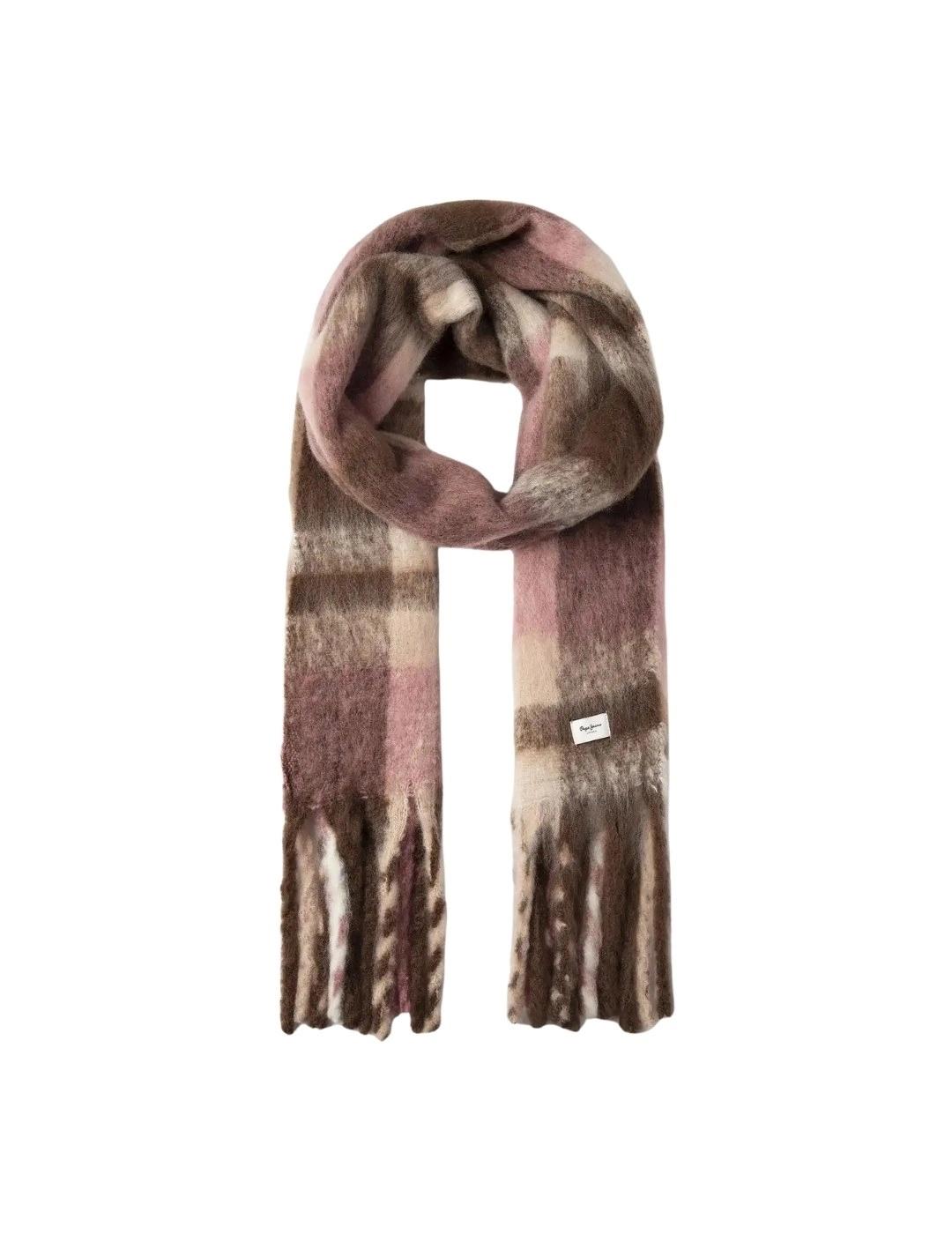 Pepe Jeans Bufanda Flavie Marrón y rosa cuadros