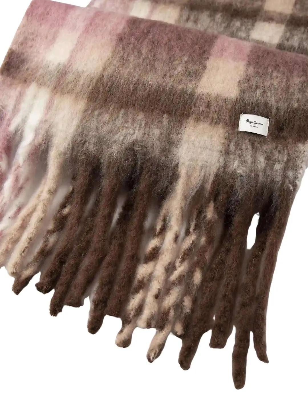 Pepe Jeans Bufanda Flavie Marrón y rosa cuadros