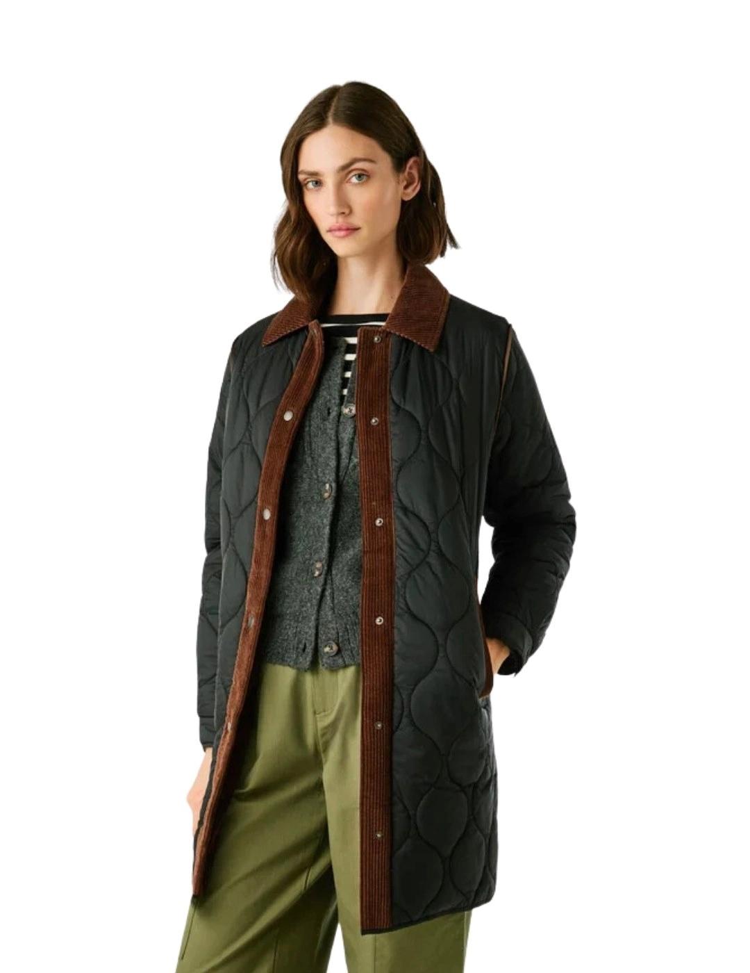 Pepe Jeans Abrigo Paola Long Negro y marrón