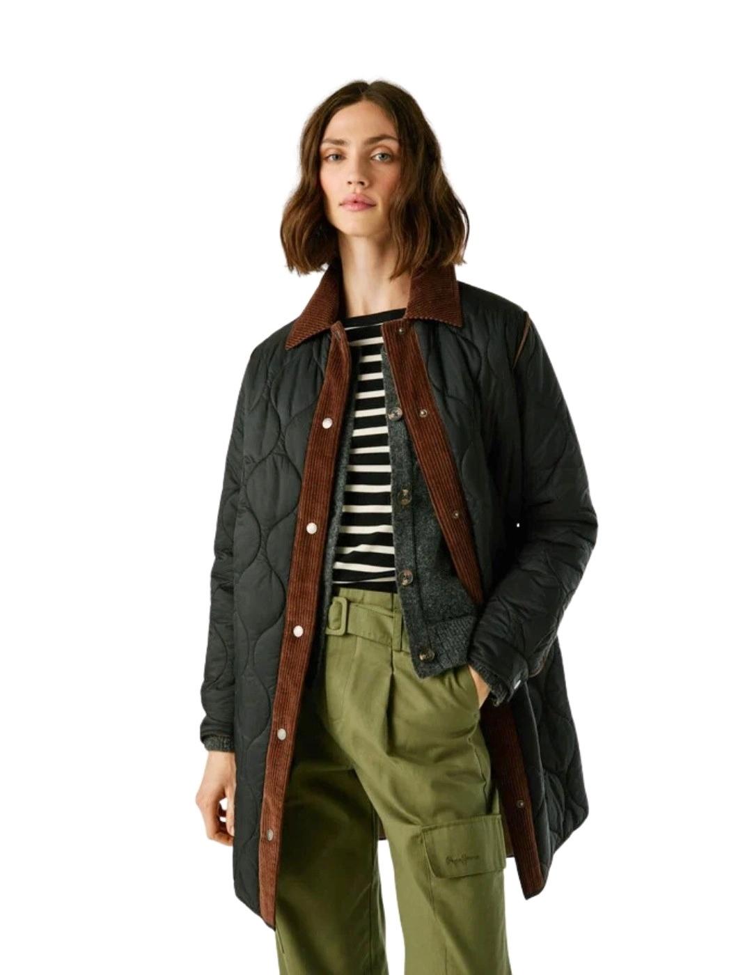 Pepe Jeans Abrigo Paola Long Negro y marrón