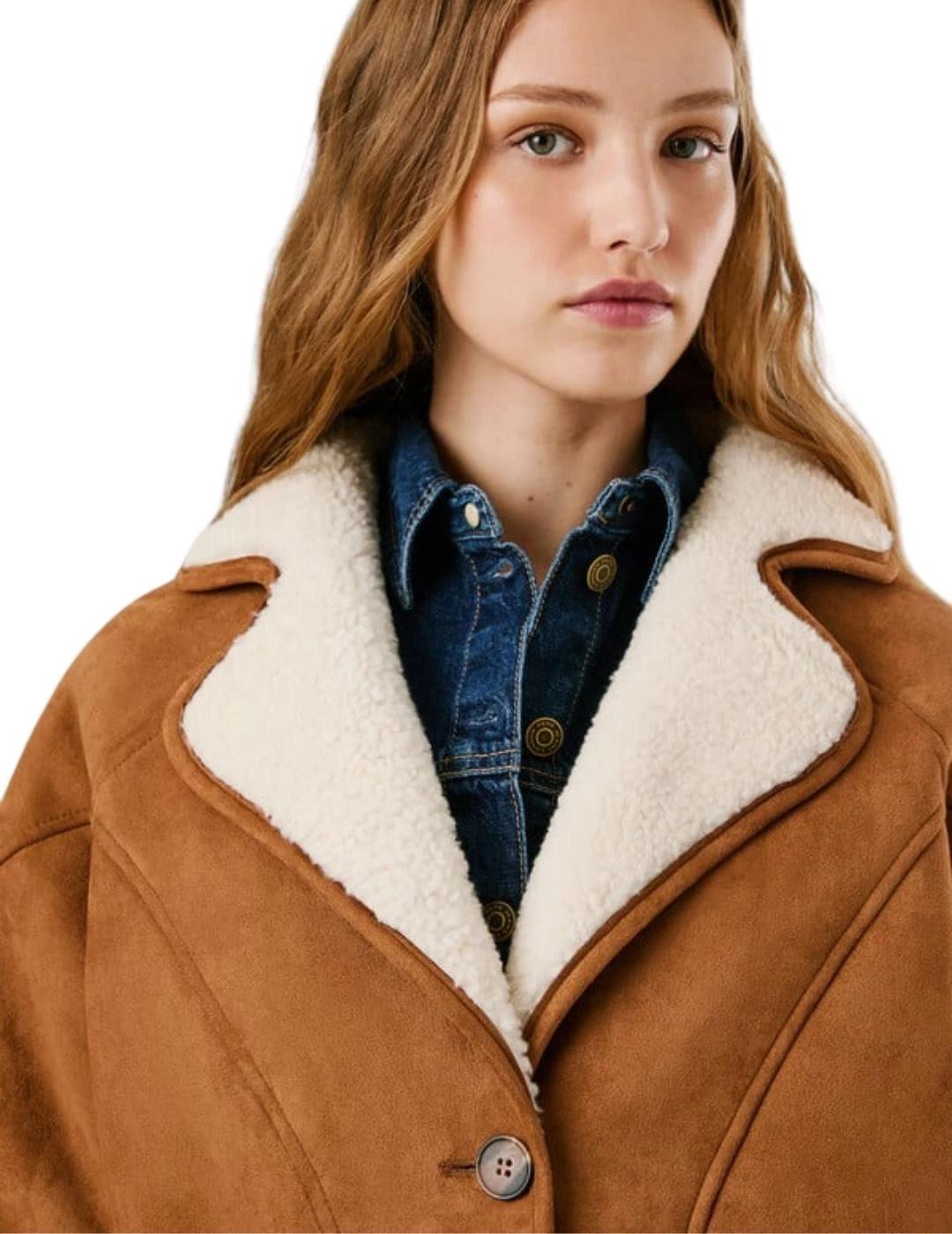 Pepe Jeans Abrigo de borreguito y ante Marrón