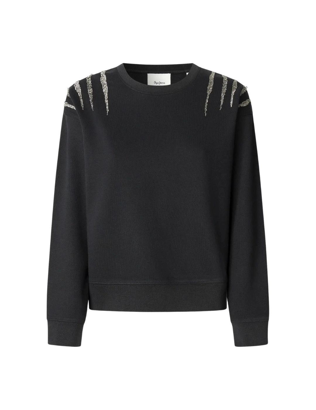 Pepe Jeans Sudadera Negra con detalles de brillo