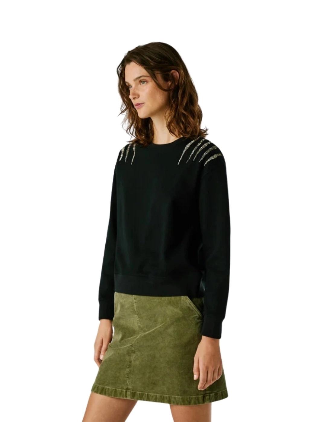 Pepe Jeans Sudadera Negra con detalles de brillo