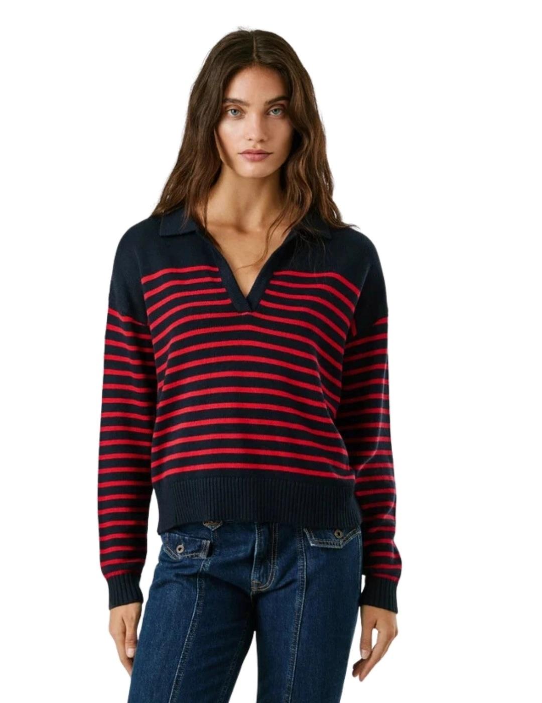 Pepe Jeans Jersey Carlina Azul marino y rojo rayas