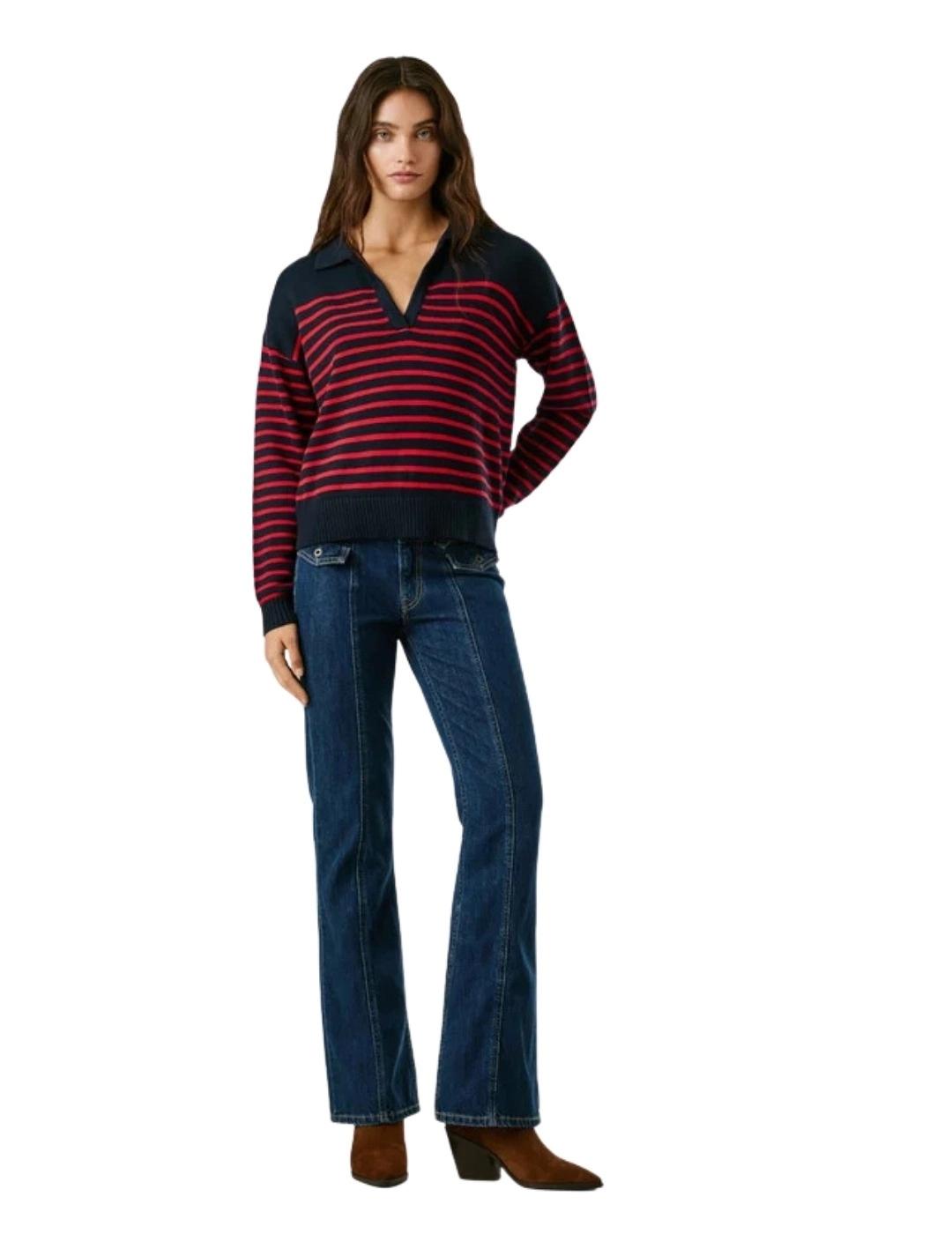 Pepe Jeans Jersey Carlina Azul marino y rojo rayas