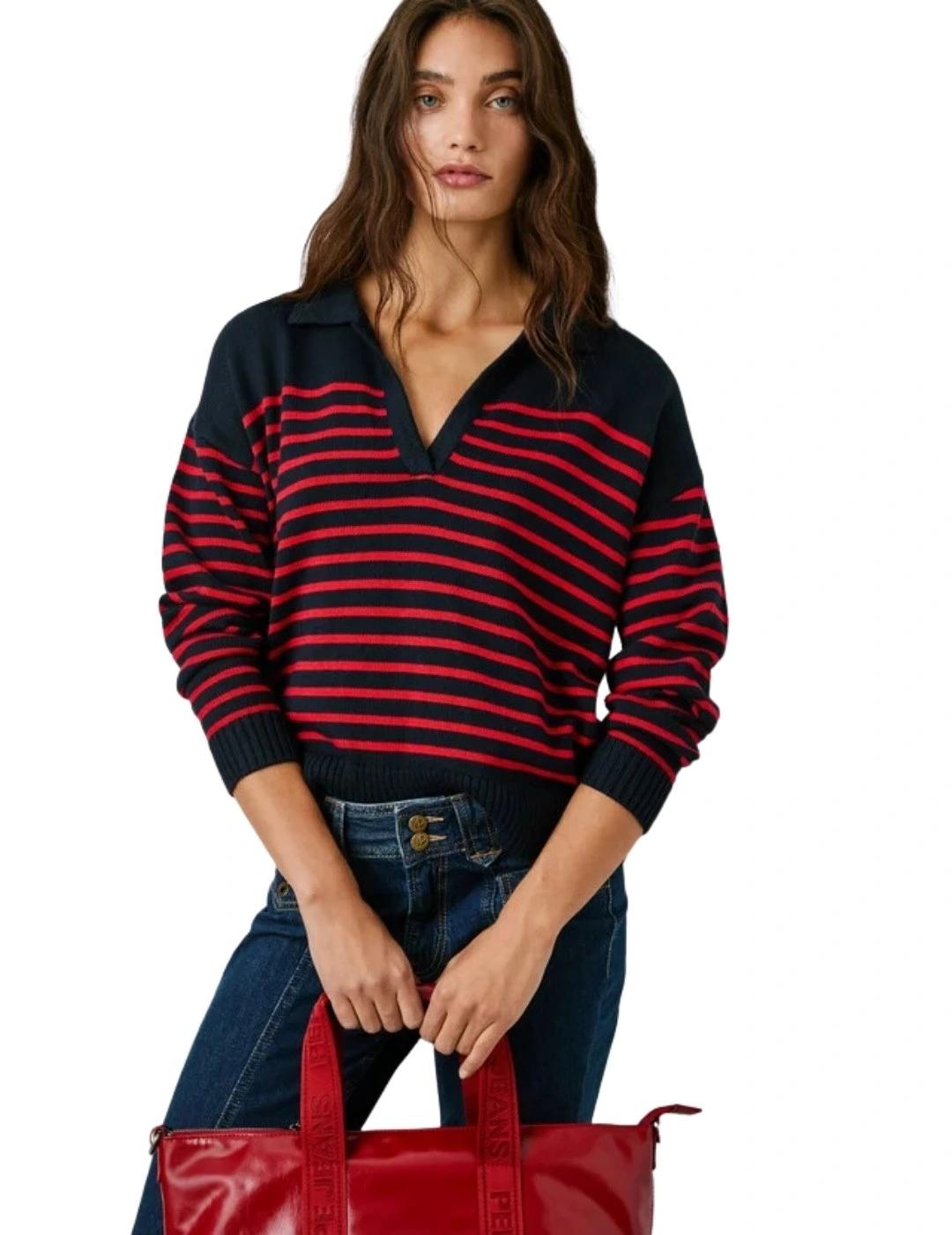 Pepe Jeans Jersey Carlina Azul marino y rojo rayas