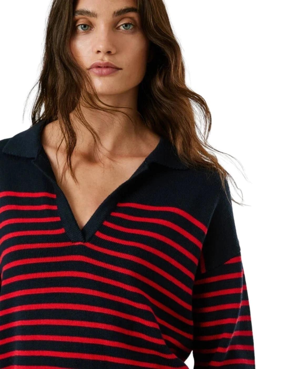 Pepe Jeans Jersey Carlina Azul marino y rojo rayas