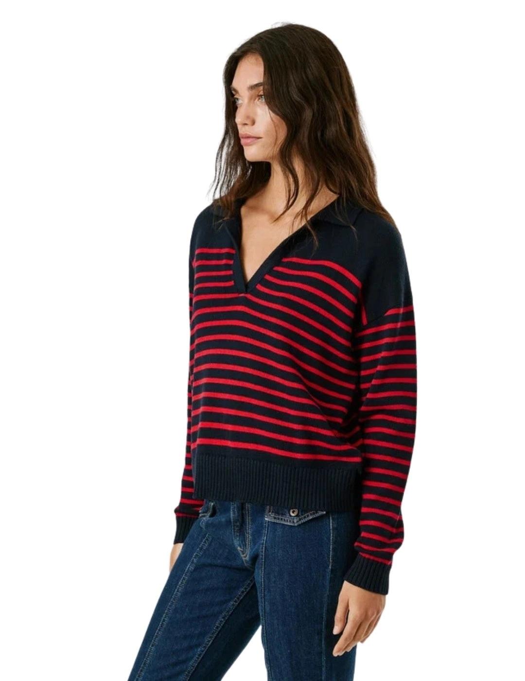 Pepe Jeans Jersey Carlina Azul marino y rojo rayas