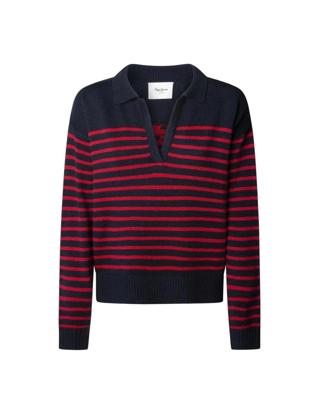 Pepe Jeans Jersey Carlina Azul marino y rojo rayas