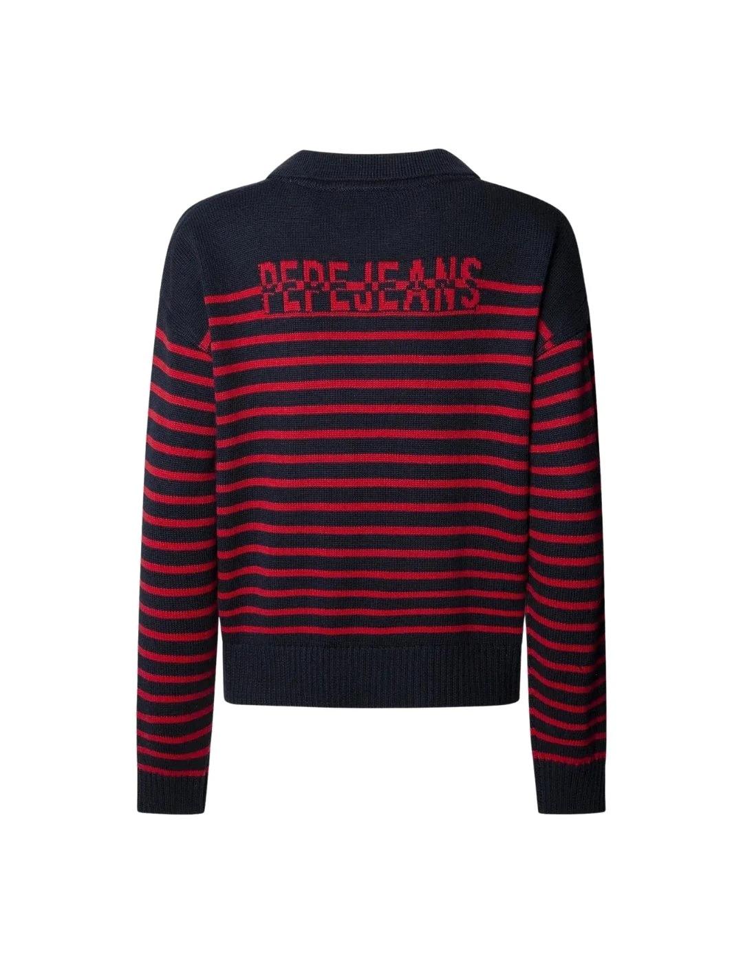 Pepe Jeans Jersey Carlina Azul marino y rojo rayas