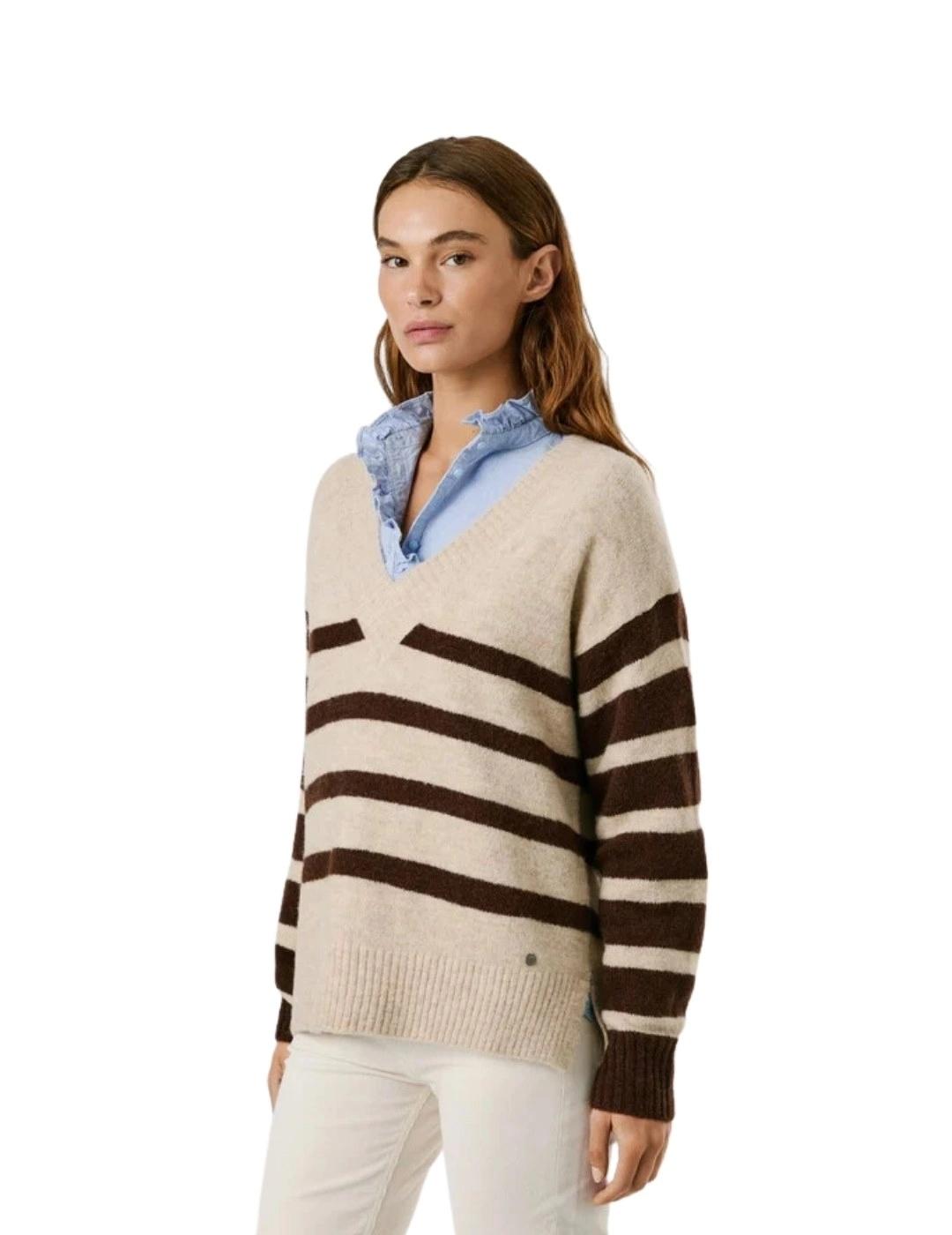 Pepe Jeans Jersey Cecil Rayas beige y negro