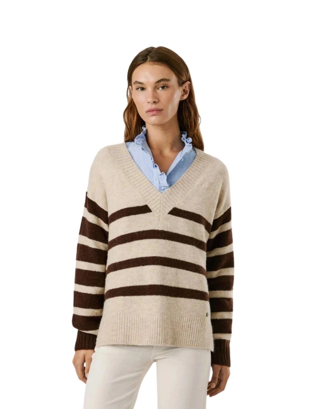 Pepe Jeans Jersey Cecil Rayas beige y negro